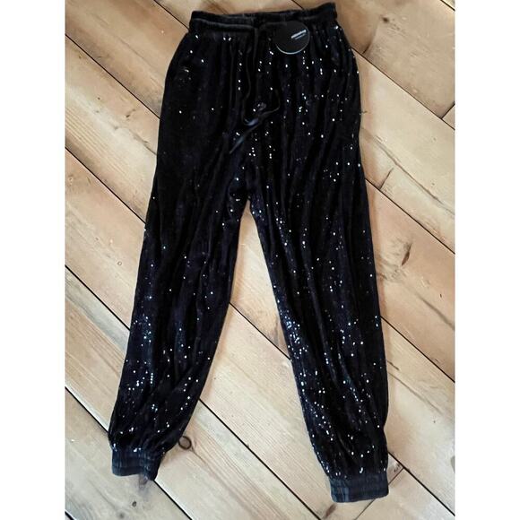 NWT! Mittoshop Women's Sequin Black Pull On Pants. Drawstring. Sz Small. Jogger - Picture 2 of 7